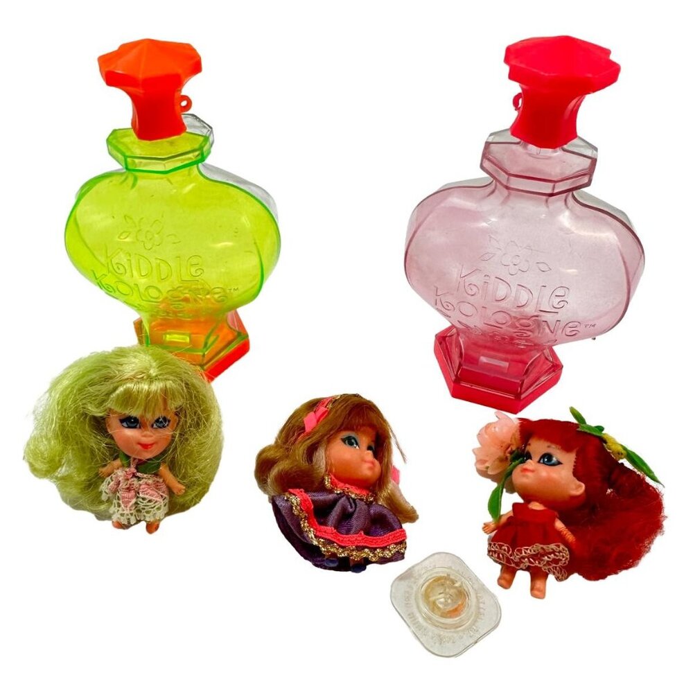 Liddle Kiddle Lot 5 Vintage 3 Doll 2 Kologne Bottles Apple Blossom Rosebud Grape